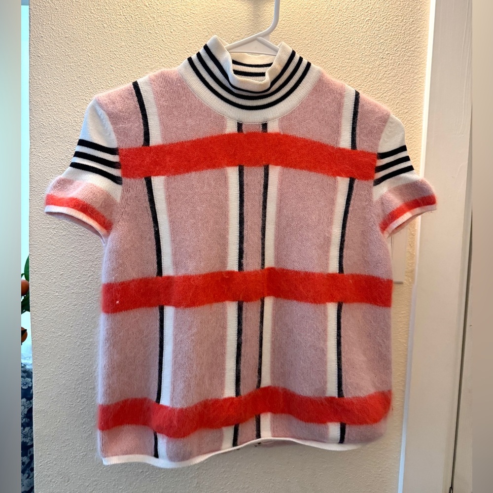 Tanya Taylor Pink and Red Striped Turtleneck Sweater